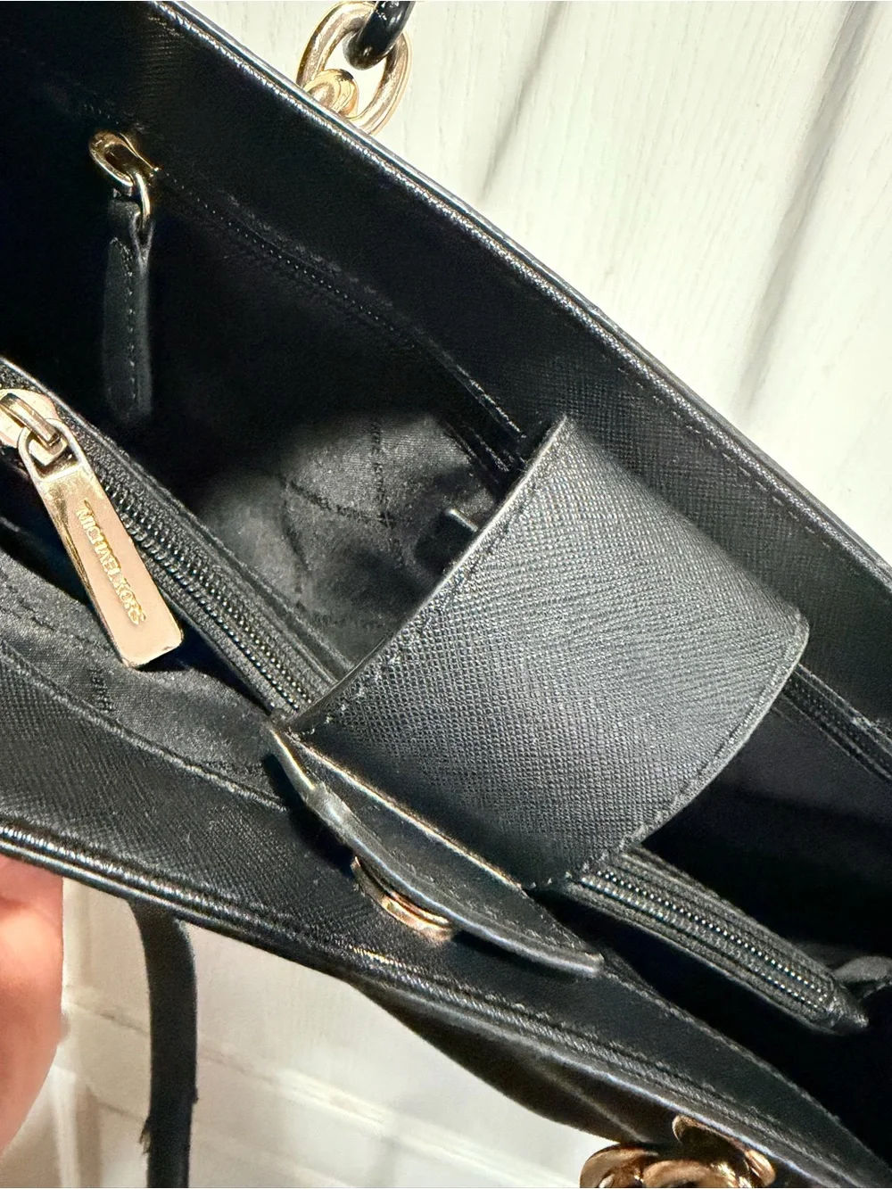 Michael Kors Black Saffiano Shoulder Bag with Gold Hardware